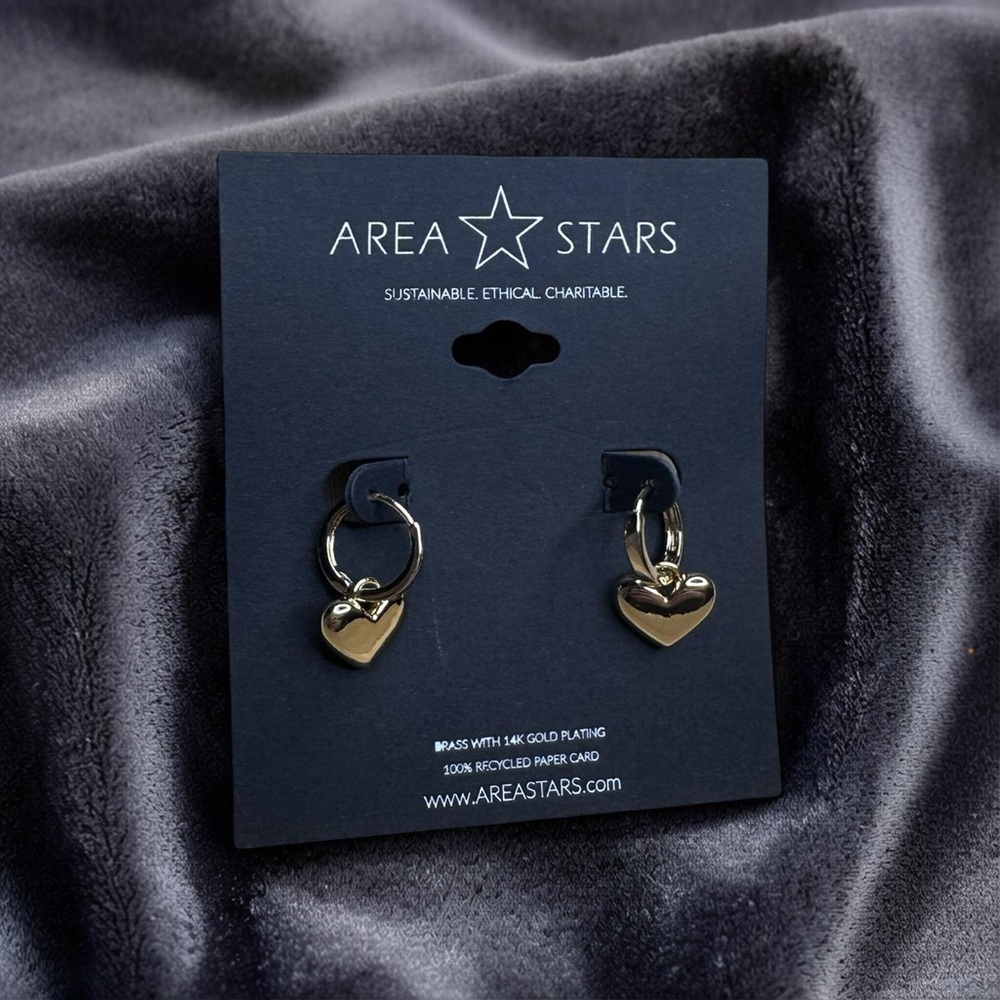 14k gold plated heart Huggie drop hoop Earrings by Area Stars - detachable heart